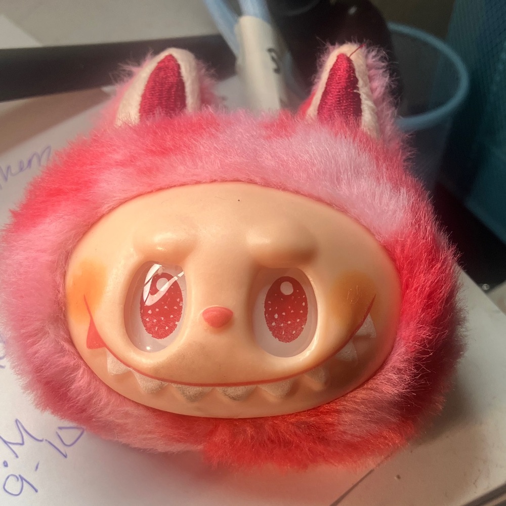Furry Pink Monster Head Toy keychain